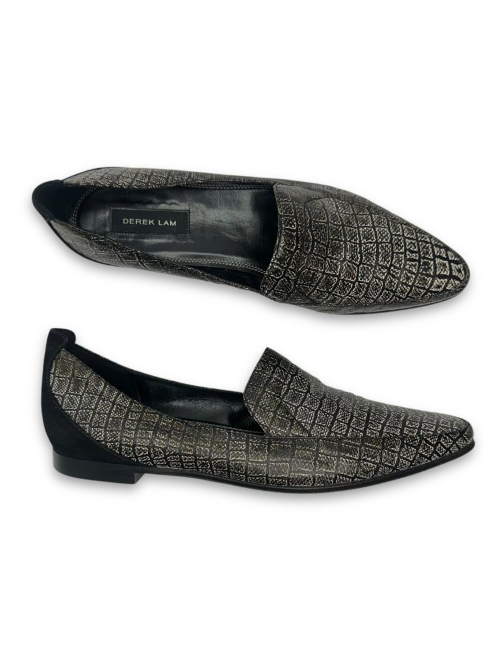 Derek Lam Women's Raena Croc Embossed Loafer Size 8 B Gray Black Almond Toe